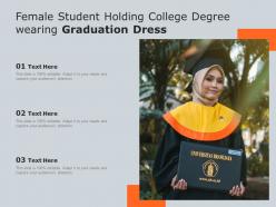 Female student holding college degree wearing graduation dress