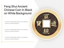 Feng shui ancient chinese coin in black on white background