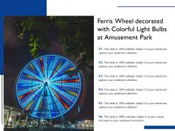 Ferris wheel decorated with colorful light bulbs at amusement park