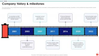 Film Production Company Profile Company History And Milestones In Powerpoint And Google Slides