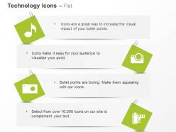 Film roll music nodes video recording camera ppt icons graphics