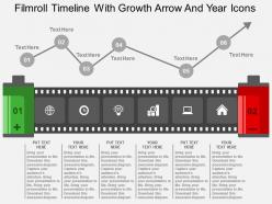Filmroll timeline with growth arrow and year icons flat powerpoint design