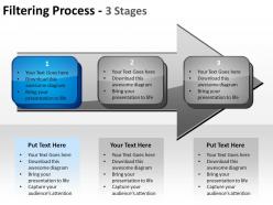 Filtering process 3 stages using arrows and text boxes inside showing flow powerpoint templates 0712