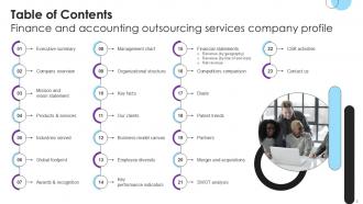 Finance And Accounting Outsourcing Services Company Profile Ppt Presentation CP CD V Content Ready Professional
