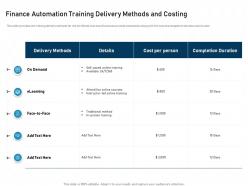 Finance automation training delivery methods and costing attention ppt slides