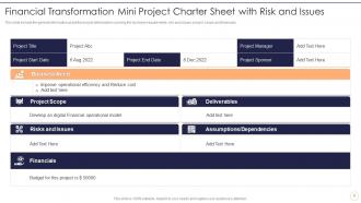 Finance Transformation Mini Project Charter PowerPoint PPT Template Bundles