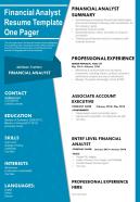 Financial analyst resume template one pager presentation report infographic ppt pdf document