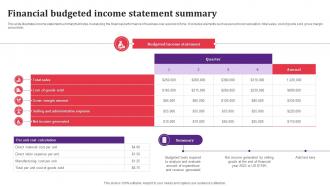 Financial Budgeted Income Statement Summary