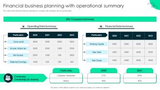 Financial Business Planning With Operational Summary