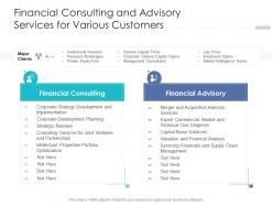 Financial consulting and advisory services for various customers