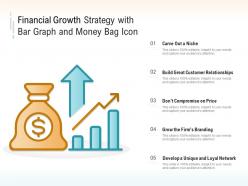 Financial growth strategy with bar graph and money bag icon