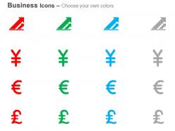 Financial growth yen euro pound currency symbols ppt icons graphics