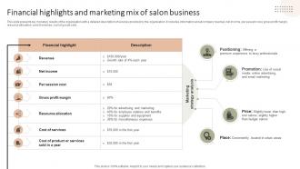 Financial Highlights And Marketing Mix Of Improving Client Experience And Sales Strategy SS V
