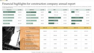 Financial Highlights For Construction Company Annual Report