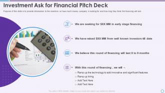 Financial investment ask for financial pitch deck ppt slides outline