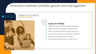 Financial Investment Portfolio Growth And Management Table Of Contents