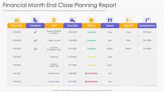 Financial Month End Close Planning Report