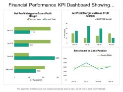Financial performance kpi dashboard showing benchmark vs cash position