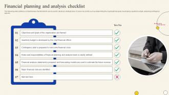 Financial Planning And Analysis Checklist Evaluating Company Overall Health With Financial Planning