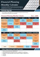 Financial planning monthly calendar presentation report infographic ppt pdf document
