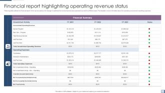 Financial Report Highlighting Operating Revenue Status