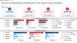 Financial reporting dashboard snapshot with assets and labilities