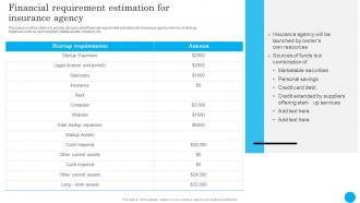 Financial Requirement Estimation Insurance Agency Financial Plan
