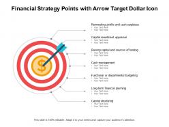 Financial strategy points with arrow target dollar icon