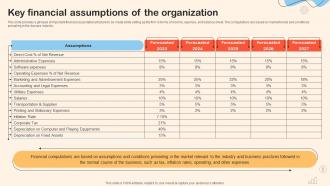 Financial Summary Of The Daycare Key Financial Assumptions Of The Organization