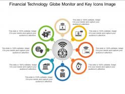 Financial technology globe monitor and key icons image