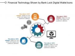 Financial technology shown by bank lock digital wallet icons