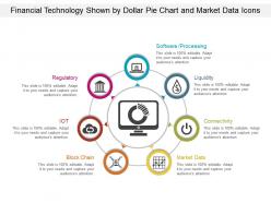Financial technology shown by dollar pie chart and market data icons