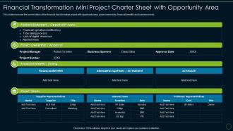 Financial transformation mini project charter sheet with opportunity area