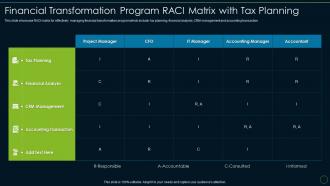 Financial transformation program raci tax accounting and financial transformation toolkit
