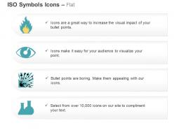 Fire eye and face explosive glassware hazard iso icons for powerpoint