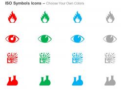 Fire eye and face explosive glassware hazard iso icons for powerpoint