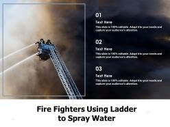Fire fighters using ladder to spray water