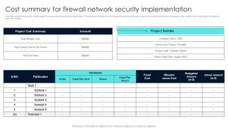 Firewall Network Security Cost Summary For Firewall Network Security Implementation