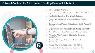 Fitbit investor funding elevator pitch deck table of contents