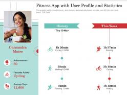 Fitness app with user profile and statistics