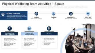 Fitness Playbook To Ensure Employee Wellbeing Physical Wellbeing Team Activities Squats