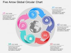 Five arrow global circular chart flat powerpoint design