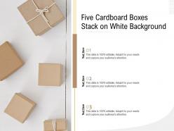 Five cardboard boxes stack on white background