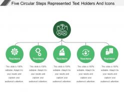 Five circular steps represented text holders and icons