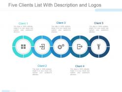 Five clients list with description and logos powerpoint slide template