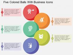 Five colored balls with business icons flat powerpoint design
