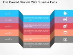 Five colored banners with business icons flat powerpoint design