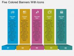Five colored banners with icons flat powerpoint design