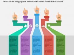 Five colored infographics with human hands and business icons flat powerpoint design