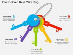 Five colored keys with ring flat powerpoint desgin